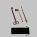 Luxury bronze aromatherapy candle accessory set including wick trimmer, bell snuffer, and dipper - 3-Piece Set + Velvet Bag / Red Bronze
