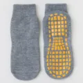 Calcetines grises antideslizantes para trampolín con agarres de goma amarillos en la suela - S (Talla 23-27, Recomendado para 1-3 Años) / Gris claro