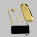Premium 5-piece gold candle care set with wick trimmer snuffer tray and velvet pouch - Bright Gold Candle Tool 4-Piece Set (With Velvet Bag)