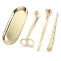 Set di cura per candele in acciaio dorato 4 pezzi con vassoio - Set Spegnicandela a Sospensione da 4 Pezzi / Sacchetto OPP / Oro