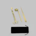 Premium 3-piece gold candle care tool set with wick trimmer, snuffer, and velvet bag - 3-Piece Set + Velvet Bag / Gold
