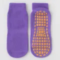 Calcetines antideslizantes de trampolín morados con agarres cuadrados naranjas - S (Talla 23-27, Recomendado para 1-3 Años) / Púrpura