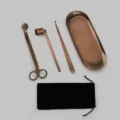 Antique copper candle care tool set with wick trimmer snuffer dipper tray and pouch - 4-Piece Set + Velvet Bag / Red Bronze