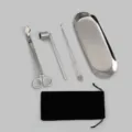 Professional 4-piece stainless steel candle accessory set with storage pouch and oval tray - Silver Candle Tool 4-Piece Set (With Velvet Bag)