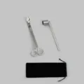 Silver stainless steel candle care tool set with wick trimmer and snuffer in black pouch - Silver Candle Snuffer + Wick Trimmer 2-Piece Set + Velvet Bag