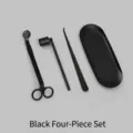 Set de 4 accesorios para velas de acero negro con apagavelas y bandeja - Estilo de Capucha Recta / Juego de 4 piezas / Negro mate