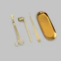 Set de lujo de 4 piezas de acero inoxidable dorado para el cuidado de velas - Estilo de Capucha Recta / 3 Pieces Set and Vacuum Gold Medium Tray / Imitación de Oro