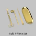 Juego de 4 accesorios para velas de acero inoxidable dorado con cortador de mecha y bandeja - Estilo de Capucha Recta / Juego de 4 piezas / Imitación de Oro