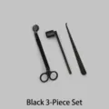 Kit de cuidado de velas negro de 3 piezas con cortamechas y apagavelas de inox - Estilo de Capucha Recta / Juego de 3 Piezas / Negro