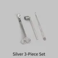 Set de 3 accesorios duraderos para velas en acero inoxidable plateado con cortamechas - Estilo de Capucha Recta / Juego de 3 Piezas / Plateado