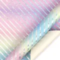 Rainbow gradient laser wrapping paper with silver glitter stripes for festive gift box. - Rainbow Stripes / 0.43*3m