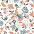 Geschenkpapier mit Vogel- und Blumenmuster für Geburtstags-DIY-Bastelarbeiten und Buch - Vögel und Blumen / 50x70cm