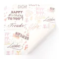 Hochwertiges weißes Geburtstagsgeschenkpapier mit buntem deutschem Text und Musikmustern - Alles Gute zum Geburtstag / 50x70cm