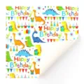 Hochwertiges Geschenkpapier mit Cartoon-Dinosauriern und buntem Happy Birthday Muster - Geburtstag Dinosaurier / 50x70cm