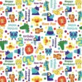 Buntes Cartoon Tier Geburtstag Geschenkpapier mit süßen Dschungel Kreaturen Motiven - Löwe Nilpferd Tiger / 50x70cm