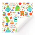 Buntes Geburtstagsgeschenkpapier mit Comic-Monstern und weißer Rückseite für Kinder - Kleines Monster / 50x70cm