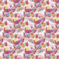 Buntes rosa Geschenkpapier Happy Birthday mit fröhlichen Regenbogen und Blumen Mustern - Geburtstag Regenbogen / 50x70cm