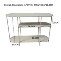 Detailed dimension diagram for the minimalist 3-tier beige metal floor storage shelf rack - Three-Tier High Style