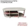 Detailed dimensions of minimalist oval tiered metal storage shelf unit for living room - Three-Tier Low Style