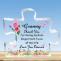 Acryl puzzelstukje plaque voor Oma met bloemenprint en bedankje, perfect cadeau item - Curve Q20 / Breedte Ongeveer 8cm Dikte 1cm / Oma Warm Patroon