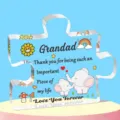 Acryl puzzel plaquette cadeau voor opa met olifant illustratie en hart citaat - Curve Q29 / Breedte Ongeveer 8cm Dikte 1cm / Grootvader Dankbaarheid Patroon