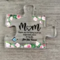 Hartelijk acryl puzzelstukje ornament voor mama met roze rozen- en vlindermotieven - Curve Q38 / Breedte Ongeveer 8cm Dikte 1cm / Voor mijn Moeder Stijl
