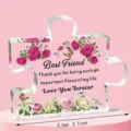 Puzzelvormige acryl plaque voor de beste vriend met roze rozen en vlinders decoratie - Best Friend Patroonstijl (Curve Q48) / Breedte Ongeveer 8cm Dikte 1cm / Transparant Kleurrijk