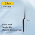 Professional black 25cm stainless steel barbecue plating tongs with offset handle - Black 25cm Offset Style BBQ Plating Tongs