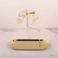 Gold rotating candle holder with tray, stainless steel carousel wind spinner table ornament. - Butterfly / Gold