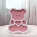 Pink and white wooden bear shaped LED night light with heart detail for kids bedroom decor - Pink / Pink