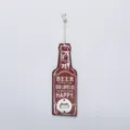 Apribottiglie in legno retrò a forma di bottiglia con citazione decoro parete - Rosso Slogan BEER / Rosso