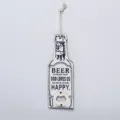 Apribottiglie di birra in legno retrò decorazione da parete con citazione ispiratrice - Bianco Slogan BEER / Bianco