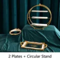 Luxury golden 3-tier round cake rack with two ornate decorative dessert trays set - 2 Trays + Round