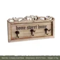 Vintage-Wandhakenleiste aus Holz mit Blumenschnitzerei und 3 Haken in weißem Finish - 3 Haken