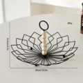 Moderne Scandinavische metalen fruitmand met houten kralen handvat zwart draad - Vierkant Rooster Met Houten Kralen Handvat