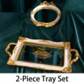 European vintage style gold ornate mirror tray set of 2 for wedding dessert decor - 2-Piece Tray Set