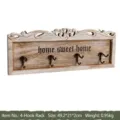 Vintage geschnitztes Wandregal aus weißem Holz mit 4 Haken und Home Sweet Home Text - 4 Haken