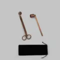 Red bronze stainless steel candle wick trimmer and snuffer tool set with storage pouch - Red Bronze Candle Snuffer + Wick Trimmer 2-Piece Set + Velvet Bag