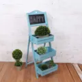 Rustikaler blauer 3-stufiger Pflanzenständer aus Holz mit Tafel für Haus und Garten - 3-stufiger Leiter-Blumenständer / Blau