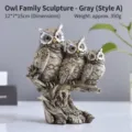 Vintage grey resin owl family figurine home office decor ornament 12x7x15cm 350g - Owl Style A / Gray