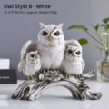 Vintage white resin owl family figurine ornament with gold accents for home decor - Owl Series B / White