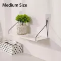 Simple white wooden wall-mounted storage shelf with black metal wire support, medium size - White Medium 40cm