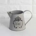 Vintage rustic metal flower bucket vase for farmhouse home decor and floral arrangements - Handle Cylinder Style (1228-3) / Single Handle Round Bucket (Distressed White)