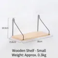 Small wall-mounted wooden shelf with black metal brackets and specific size dimensions - Wood Small 30cm
