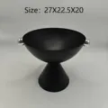 Moderner schwarzer Eisen-Obstkorb mit silbernen Kugelgriffen, Größe 27X22,5X20 - Rund Einlagig (27X22.5X20cm) / Hoher Fuß Doppelgriff Stil (MR2412-1) / Mattschwarz/Silberkugel