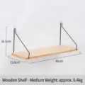 Medium wooden wall shelf with black metal brackets for storage decoration - Wood Medium 40cm