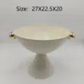 Eleganter Obstteller aus Eisen, Tortenständer mit goldenen Kugelgriffen, 27x22,5x20. - Rund Einlagig (27X22.5X20cm) / Hoher Fuß Doppelgriff Stil (MR2412-2) / Cremeweiß/Goldkugel