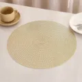 Close-up of golden PVC placemat featuring intricate hollow-out woven pattern for tables - G款 (镂空编织) / Gold
