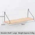 Large minimalist wall-mounted wooden floating shelf with black metal brackets, 50cm - Wood Large 50cm