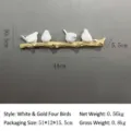 Nordic style wall hook featuring four white birds on a golden branch, 44cm length decor - Four Birds / White